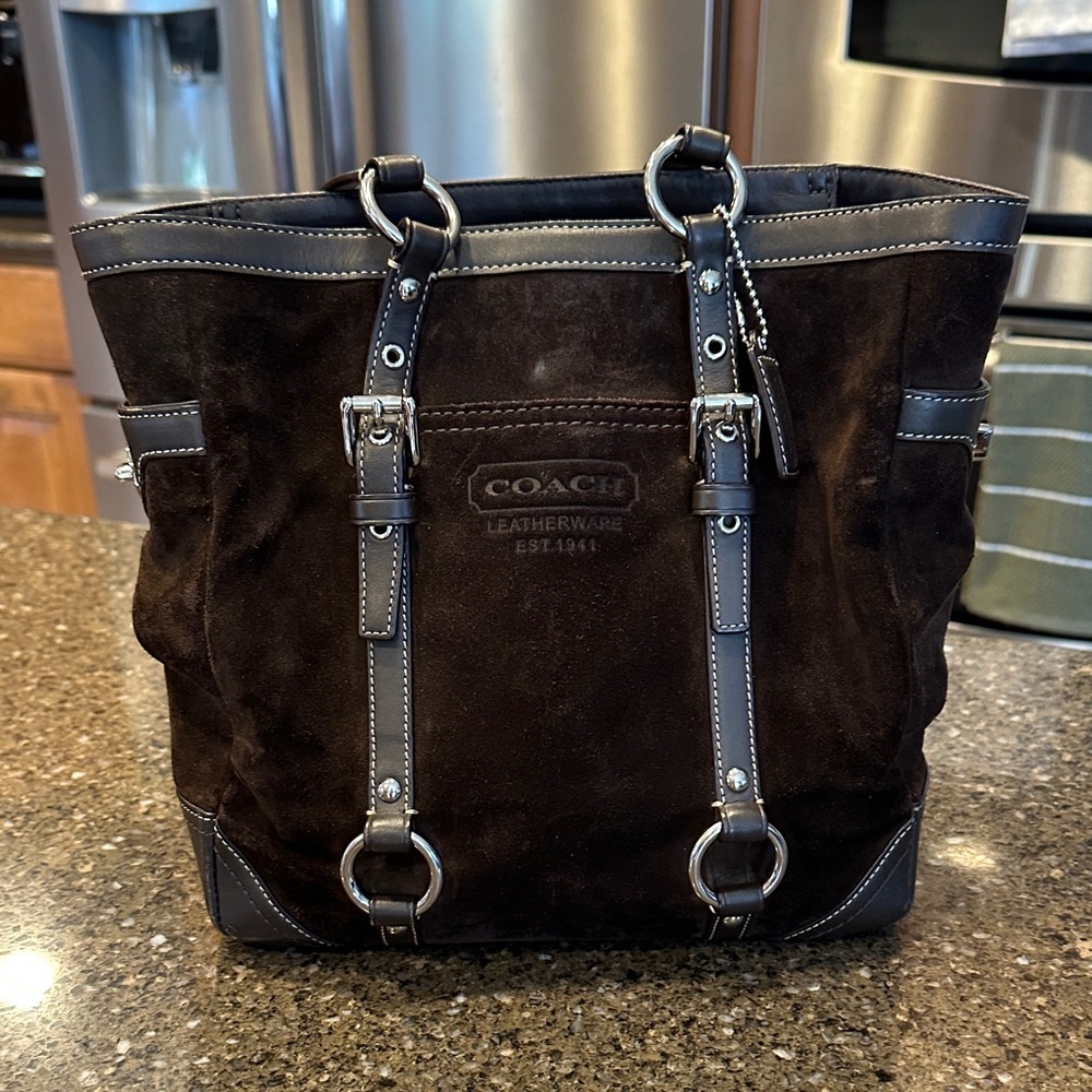 Coach Dark Brown Suede Shoulder Bag